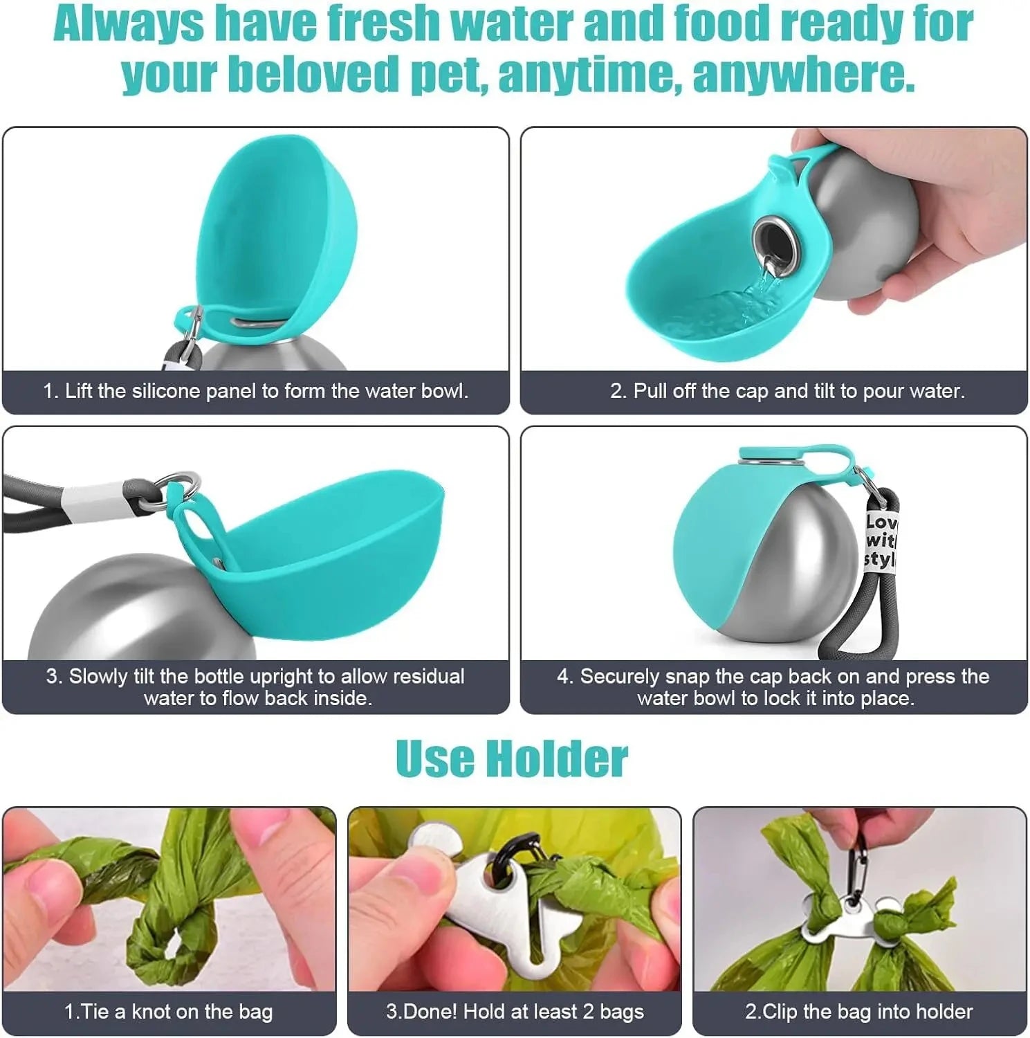285ML Portable Dog Water Bottle for Small Dogs Leak-Proof  Compact Dog Travel Water Bottle Stainless Steel Bottle Outdoor Kettle